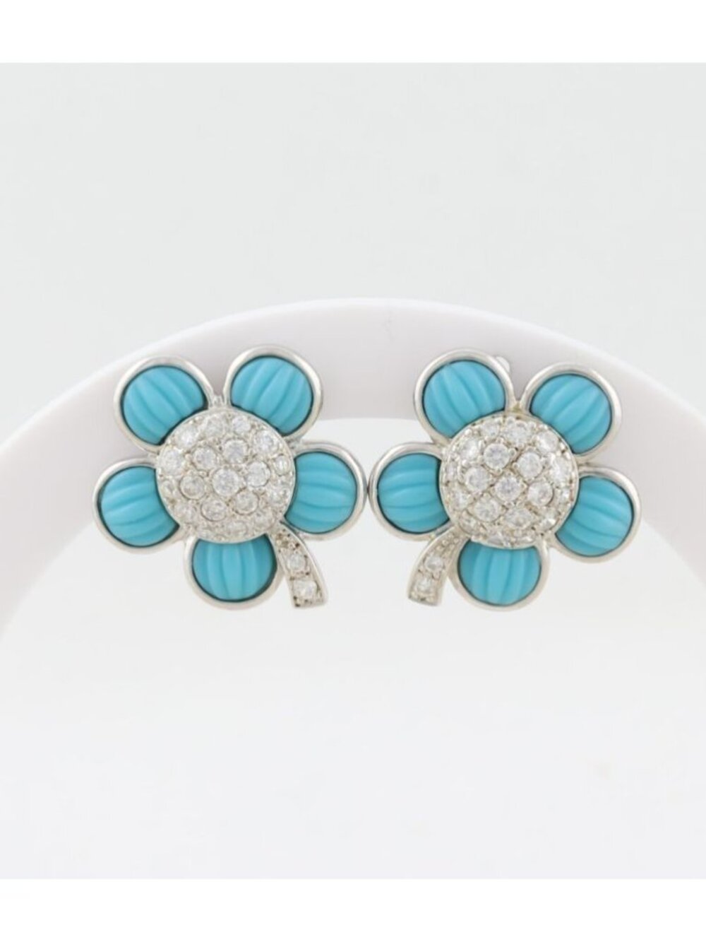 Sterling Silver Turquoise and Cubic Zirconia Flower Earrings Clip On Earrings